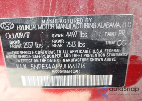 2018 Hyundai Sonata Sel z USA, uszkodzony, nr VIN 5NPE34AF9JH661716